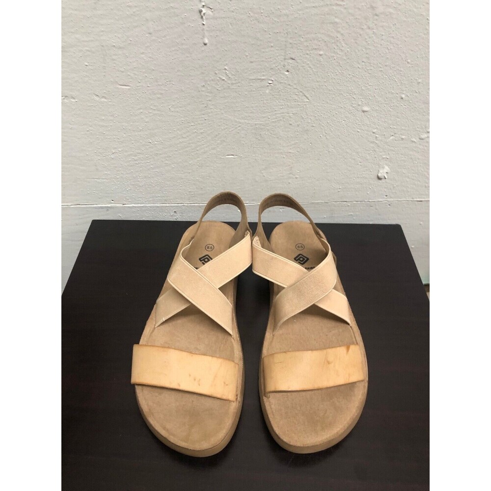 DREAM PAIRS Women Flat tan  Open Toe Elastic Cross Strap sandals US 8.5